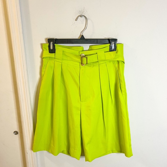 Simon Miller long length high rise tailored shorts with belt, lime green,size XS - Picture 2 of 11